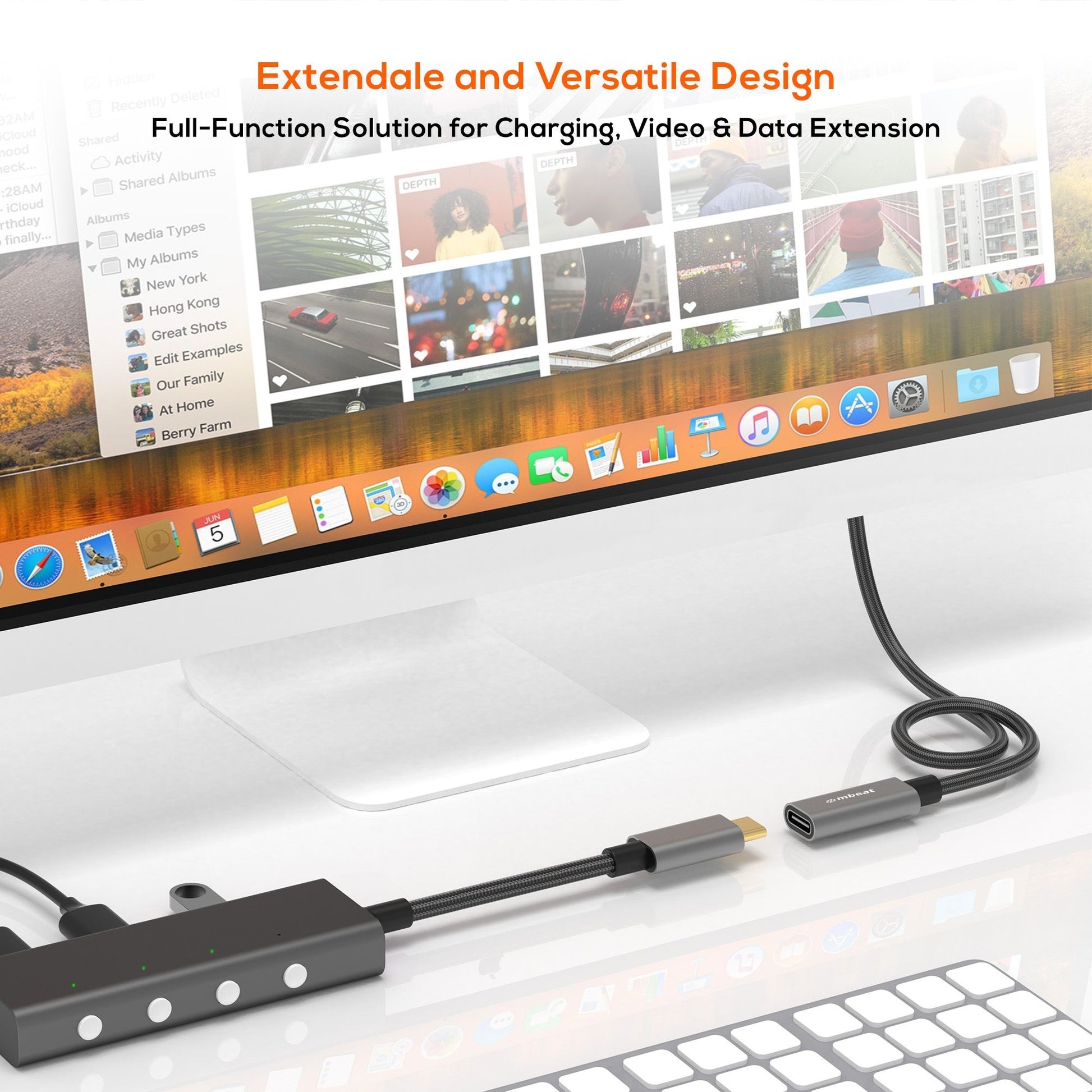 mbeat® Tough Link 1m USB 3.2 Gen2 USB-C Extension Cable - Space Grey Video Resolution: Maximum 4K... - Image 2