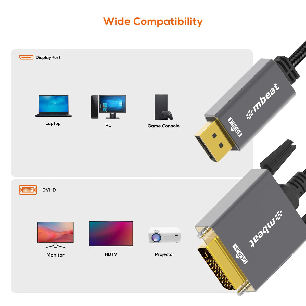 mbeat® Tough Link 1.8m DisplayPort to DVI-D Cable Effortless plug and play Resolutions up to 1080... - Image 3