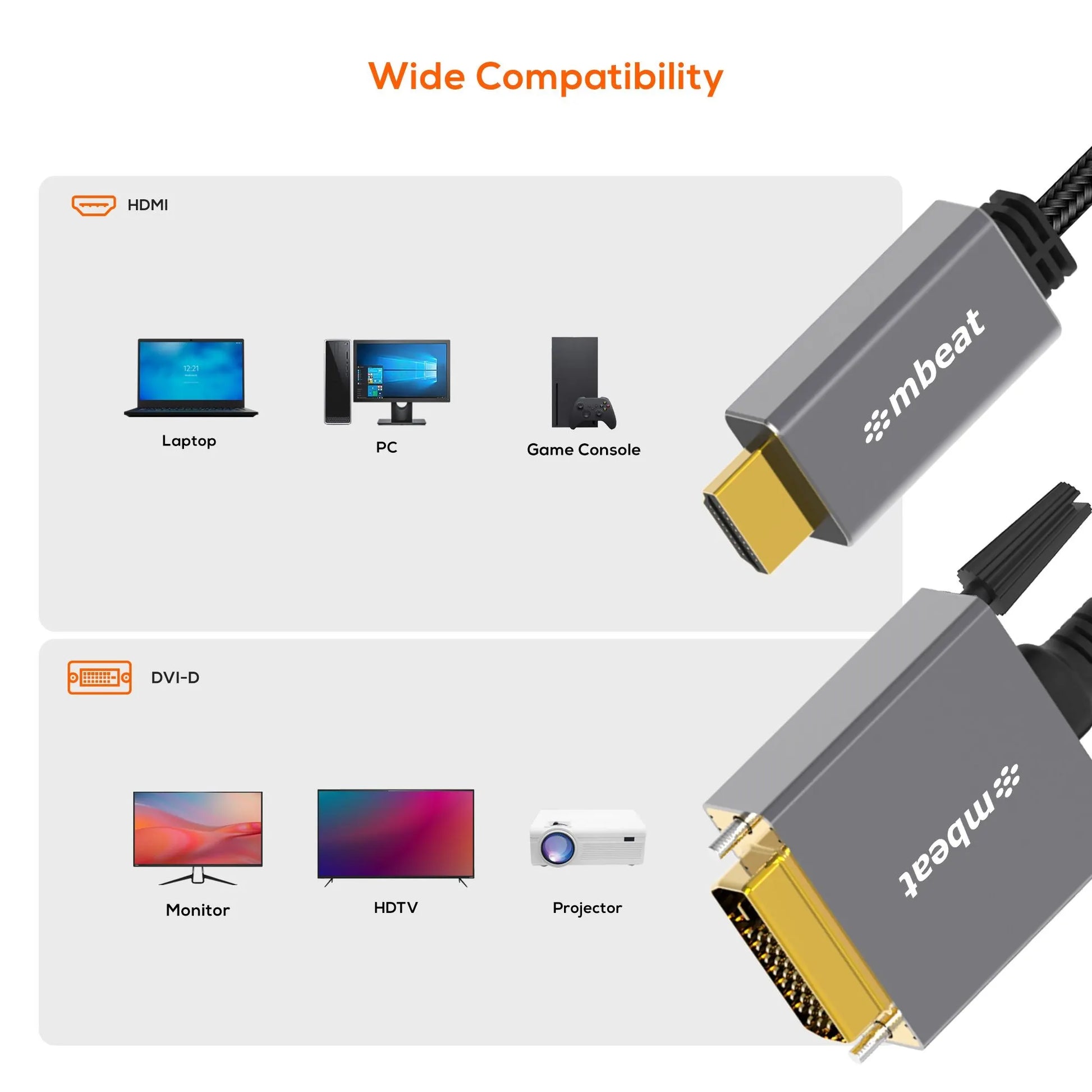 (LS) mbeat® Tough Link 1.8m HDMI to DVI Cable  Up to 1080p@60Hz (1920×1080)  Cable Length: 1.8m P... - Image 3