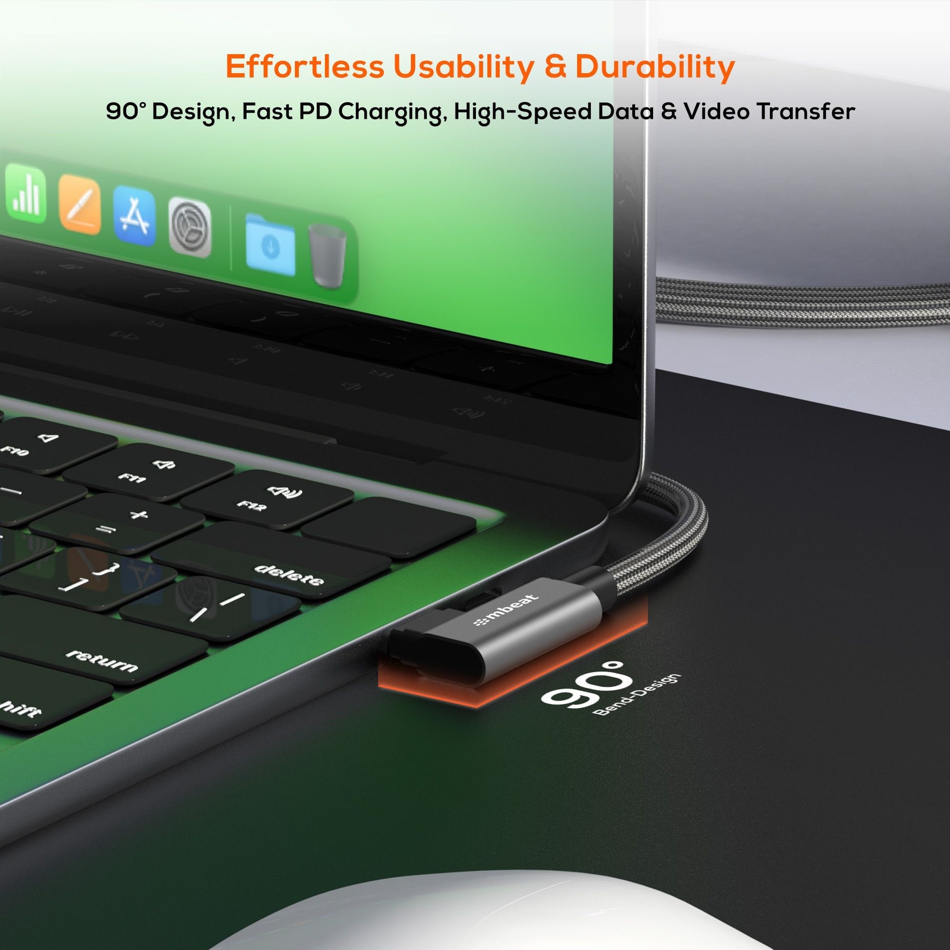 mbeat® Tough Link 1.8m L-Shape USB 3.2 Gen2 USB-C Cable - Space Grey Data Transfer Rate: Maximum... - Image 2