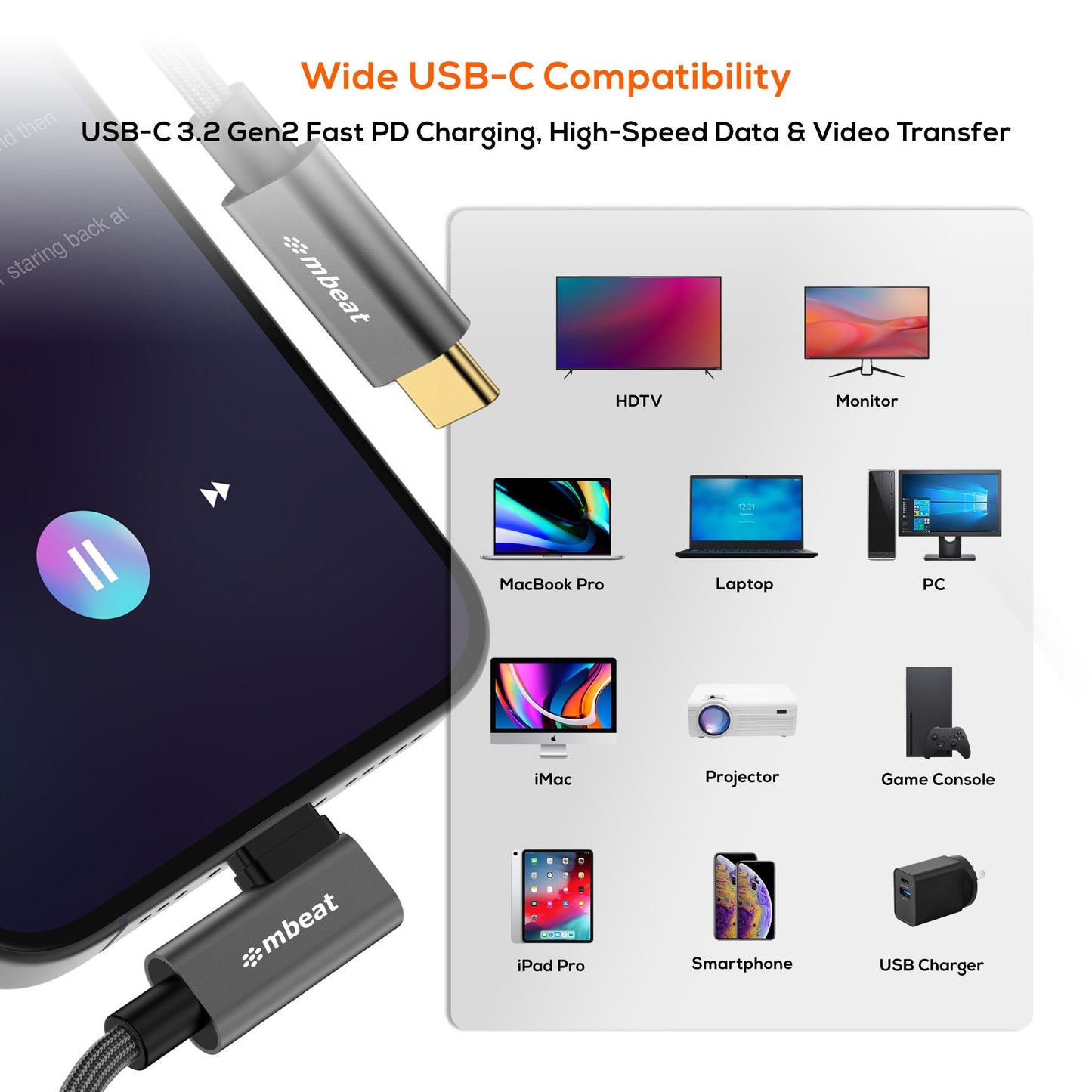 mbeat® Tough Link 1.8m L-Shape USB 3.2 Gen2 USB-C Cable - Space Grey Data Transfer Rate: Maximum... - Image 3