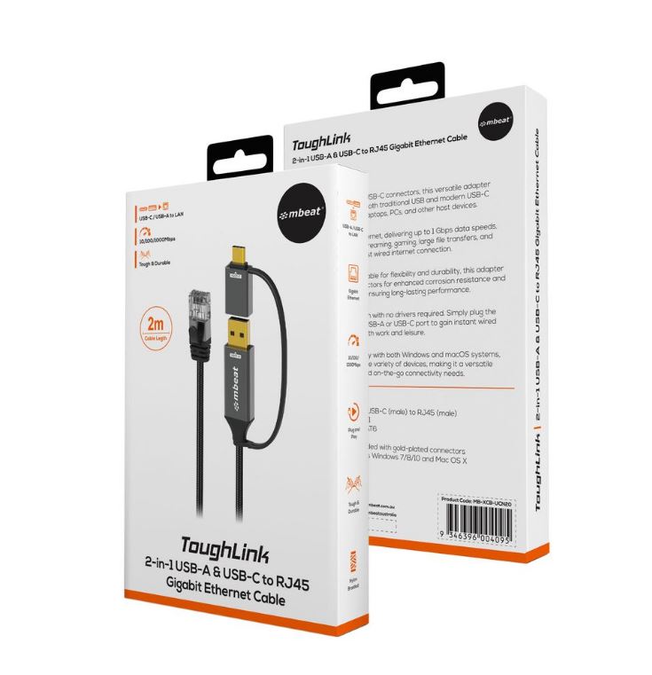 mbeat® Tough Link 2m USB  USB-C to RJ45 Ethernet Cable - Space Grey - Cables - Image 3