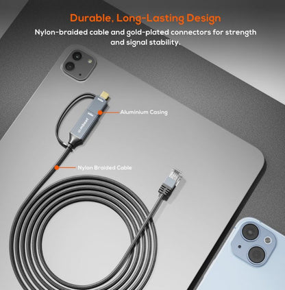mbeat® Tough Link 3m USB  USB-C to RJ45 Ethernet Cable - Space Grey - Cables - Image 2