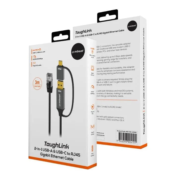 (LS) mbeat® Tough Link 3m USB  USB-C to RJ45 Ethernet Cable - Space Grey - Cables - Image 4