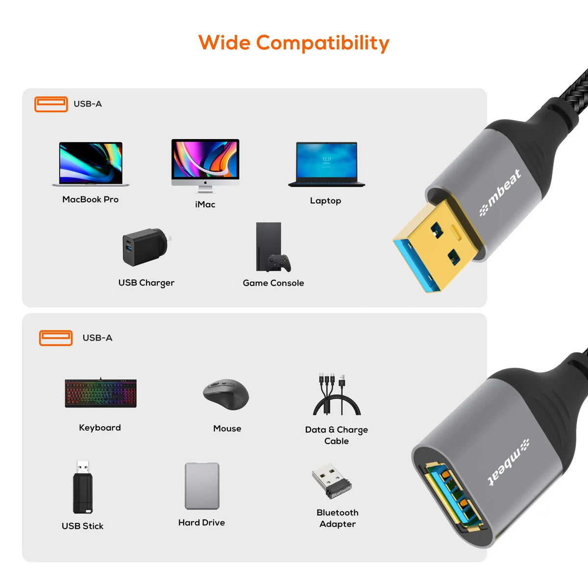 mbeat® Tough Link 1.8m USB 3.0 to USB 3.0 Extension Cable  Plug-and-Play Adaptive Practicality Sp... - Image 3