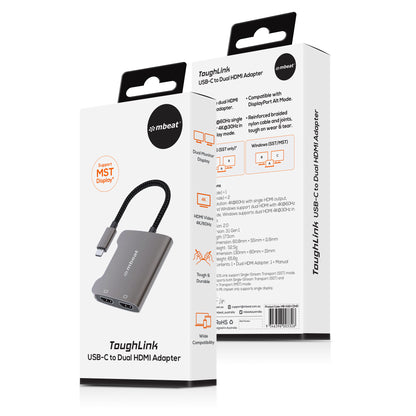 mbeat® Tough Link USB-C to Dual 4K HDMI Adapter DisplayPort Alt Mode HDMI USB-C Cable Legnth 17.5... - Image 4