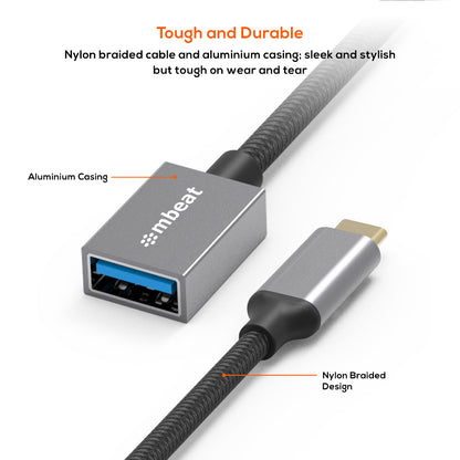 mbeat® Tough Link USB-C to USB 3.0 Adapter with Cable - Space Grey Package Weight: 25g Cable Leng... - Image 3