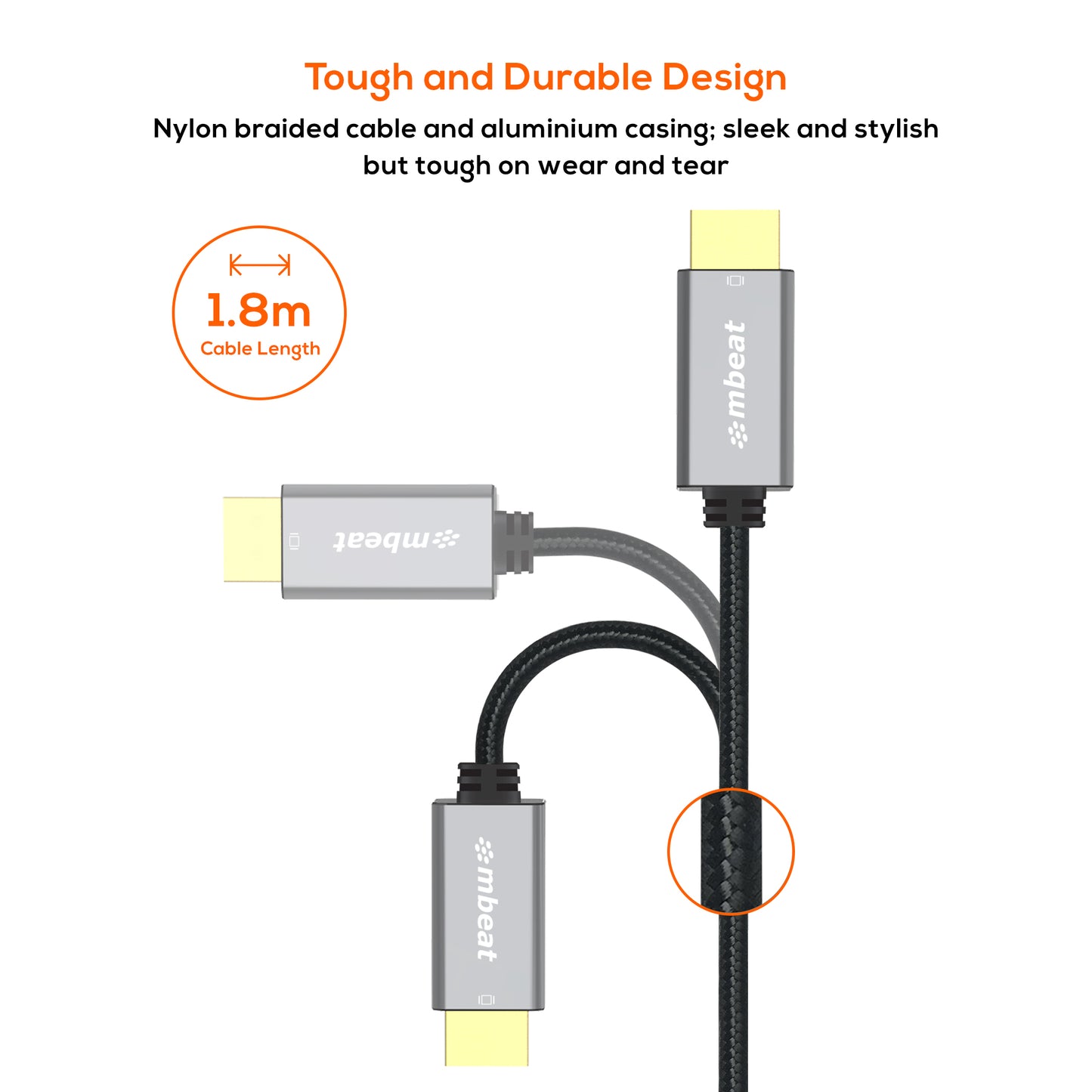 mbeat® Tough Link 1.8m Mini DisplayPort to HDMI Cable - Space Grey Package Weight: 100g HDMI Cabl... - Image 3