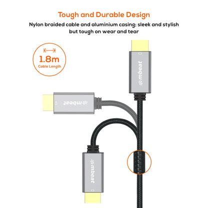 (LS) mbeat® Tough Link 1.8m Mini DisplayPort to HDMI Cable - Space Grey Package Weight: 100g HDMI... - Image 3