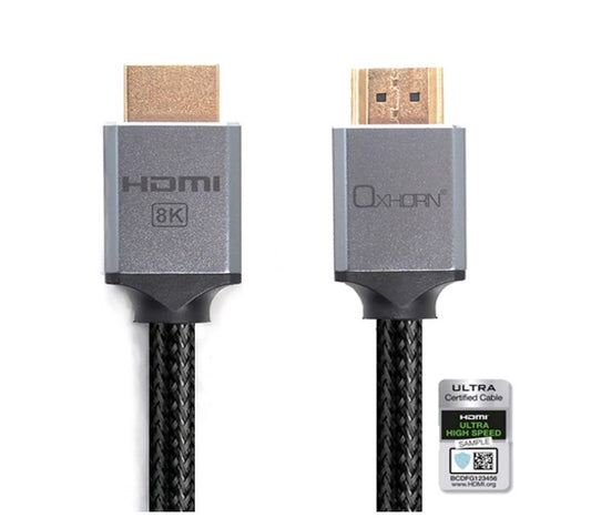 Oxhorn HDMI2.1a 8K@60Hz 3D Ultra Certified Ethernet Aluminum Header Cable 3m Male to Male - Cables