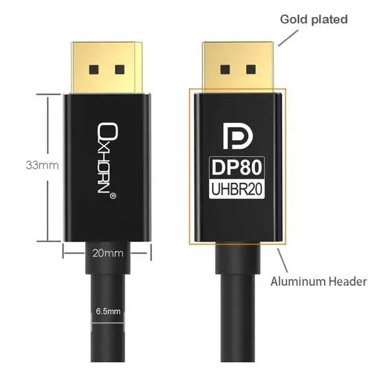 Oxhorn 4K DisplayPort 2.1 DP80 Cable 3m Male to Male V2.1 16K@60Hz Gold-Plated Aluminum High Spee... - Image 2