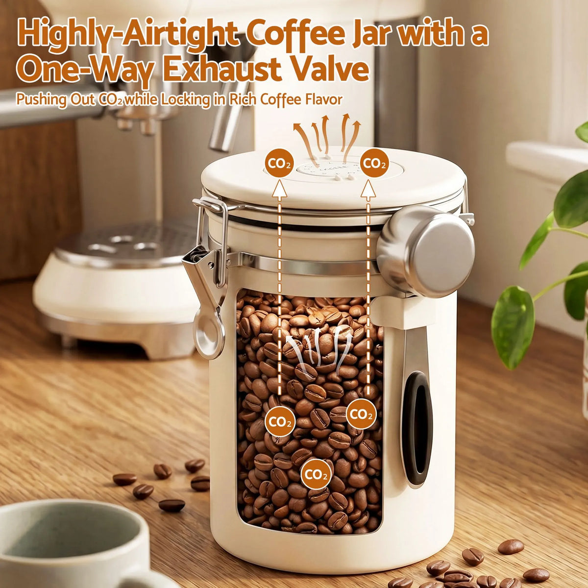 5-Star Chef 1.8L Stainless Steel Coffee Bean Storage Container Coffee Canister - Image 5