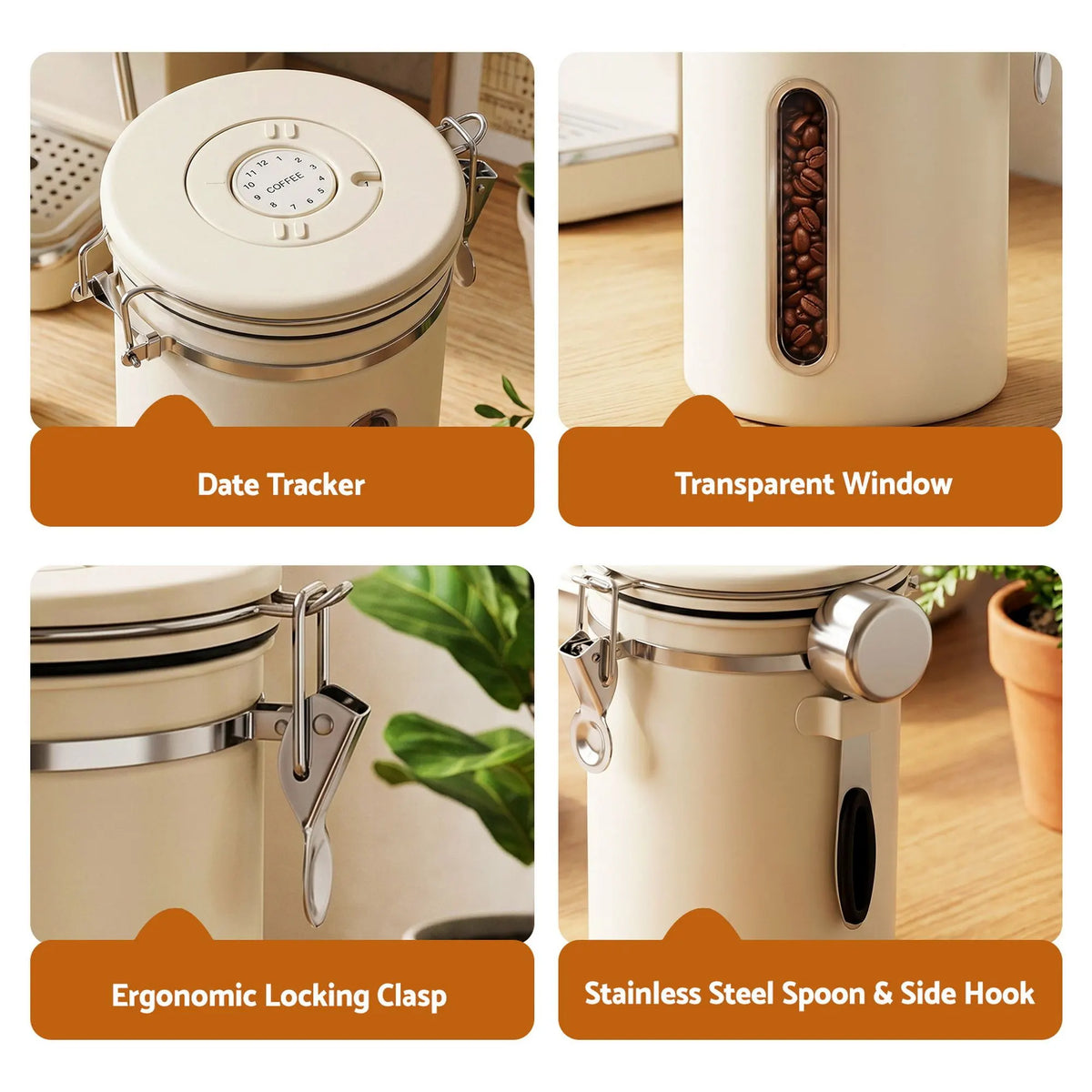 5-Star Chef 1.8L Stainless Steel Coffee Bean Storage Container Coffee Canister - Image 7