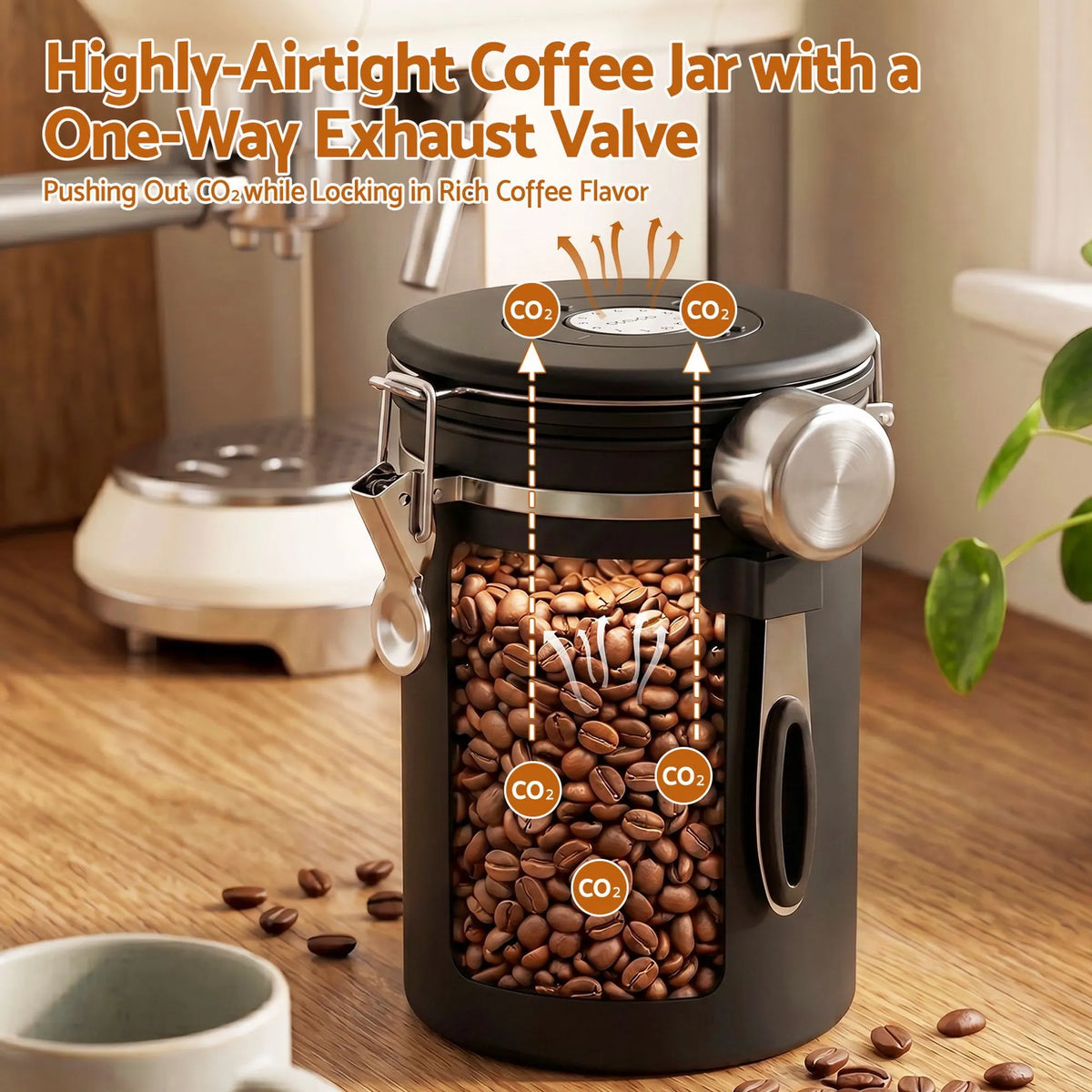 5-Star Chef 1.8L Stainless Steel Coffee Bean Storage Container Coffee Canister - Image 5
