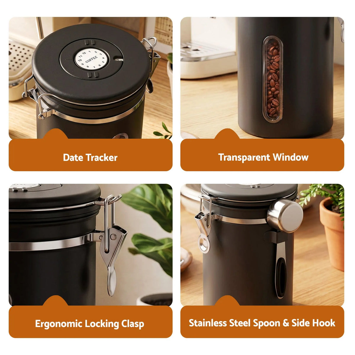 5-Star Chef 1.8L Stainless Steel Coffee Bean Storage Container Coffee Canister - Image 7