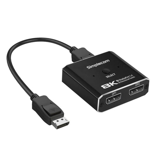 Simplecom CM202 Bi-Directional 2 Way DisplayPort Switch Selector DP 1.4 8K - Cables