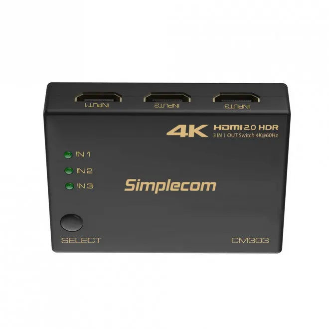 Simplecom CM303 Ultra HD 3 Way HDMI Switch 3 IN 1 OUT Splitter 4K@60Hz - Cables - Image 2