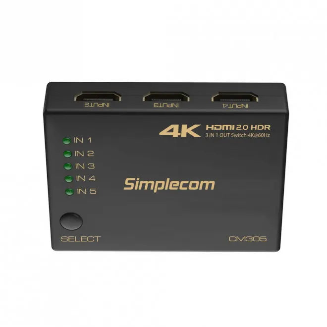 Simplecom CM305 Ultra HD 5 Way HDMI Switch 5 IN 1 OUT Splitter 4K@60Hz - Cables - Image 2