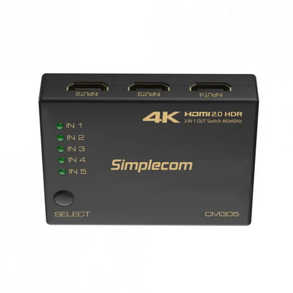 Simplecom CM305 Ultra HD 5 Way HDMI Switch 5 IN 1 OUT Splitter 4K@60Hz - Cables - Image 2