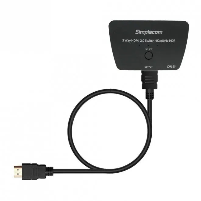 (LS) Simplecom CM323 3 Way HDMI 2.0 Switch 3 IN 1 OUT Ultra HD 4K 60Hz HDR HDCP 2.2 - Cables - Image 2