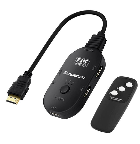 Simplecom CM353 3-Port HDMI 2.1 Switch 3 IN 1 OUT Splitter HDCP 2.3 8K@60Hz - Cables