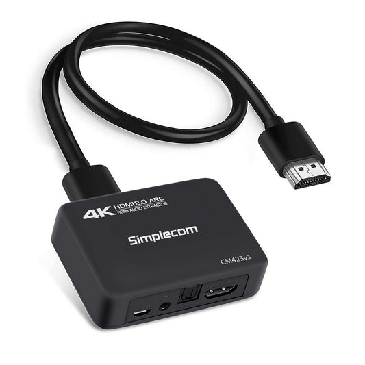 Simplecom CM423v3 HDMI 2.0 Audio Extractor Optical SPDIF + 3.5mm Stereo with ARC 4K@60Hz - Cables