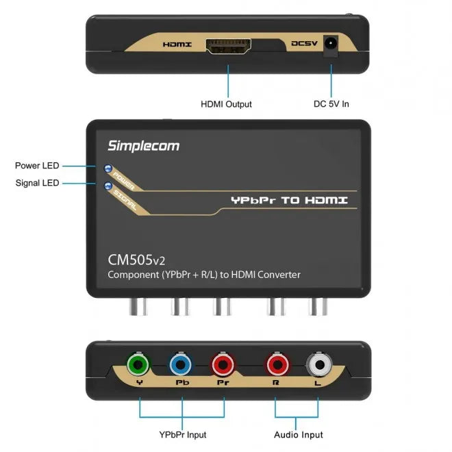 (LS)Simplecom CM505v2 Component (YPbPr + Stereo R/L) to HDMI Converter Full HD 1080p - Cables - Image 4