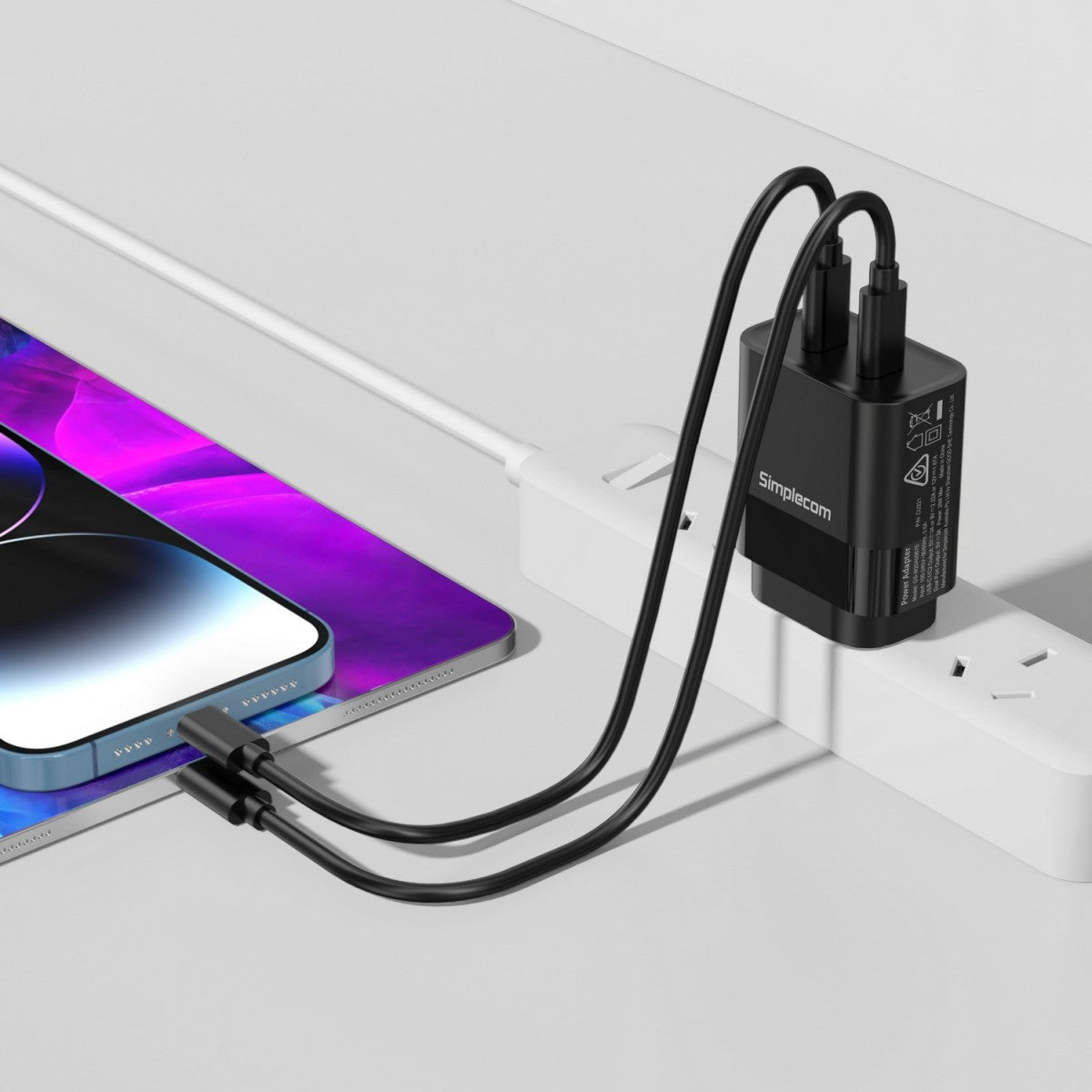 Simplecom CU221 Dual USB-C Fast Wall Charger PD 20W for Phone Tablet - Chargers - Mobile Devices - Image 3