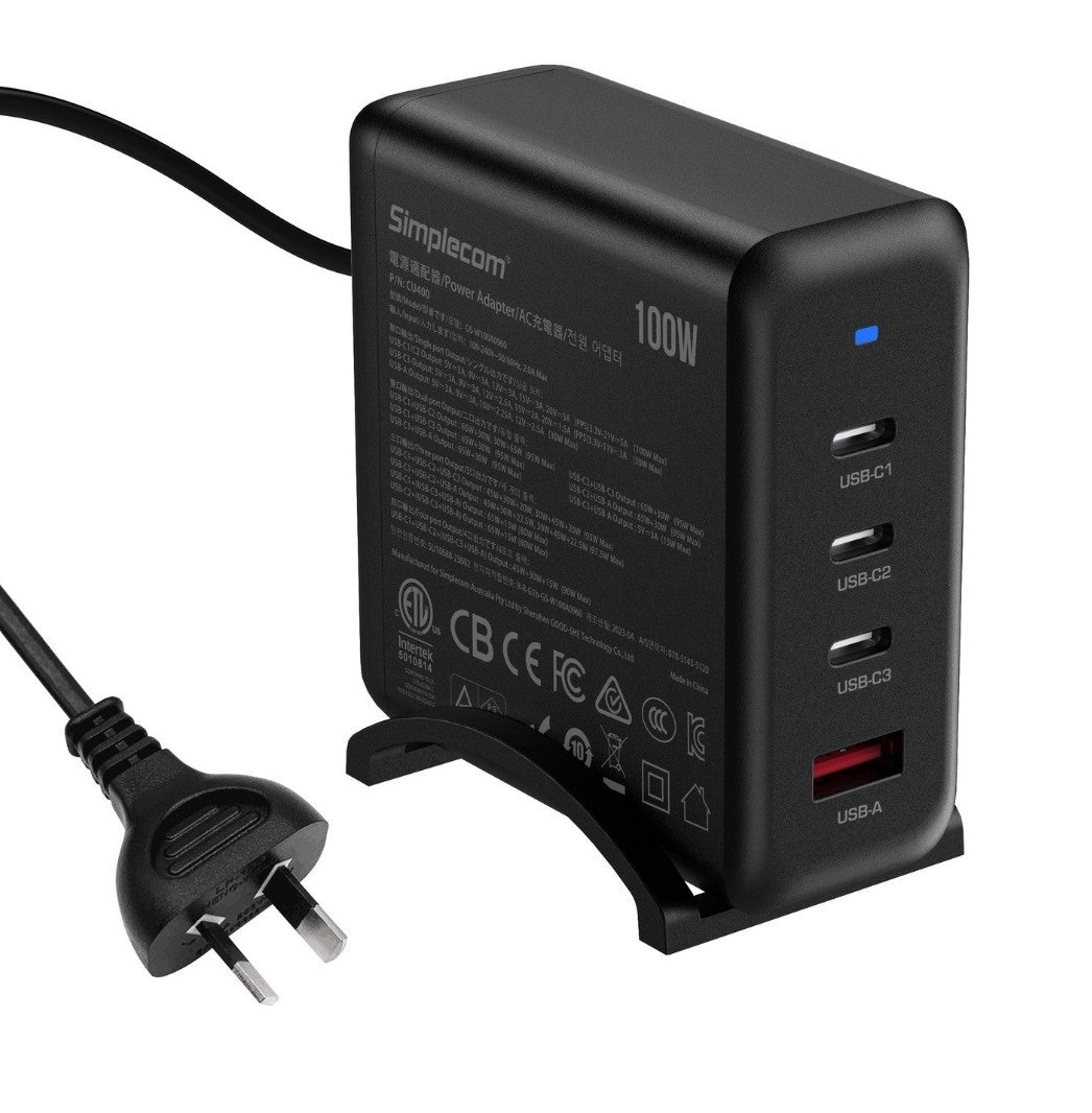 Simplecom CU400 4-Port PD 100W GaN Fast Charger 3xUSB-C + USB-A for Phone Tablet Laptop - Charger... - Image 2