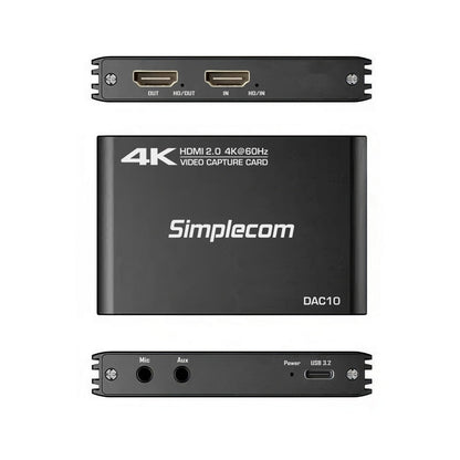 Simplecom DAC10 HDMI 2.0 to USB 4K@60hz Video Capture Card Stream and Record in 4K 60FPS - Cables - Image 2