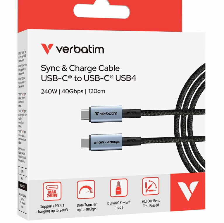 Verbatim Sync  Charge USB C to USB C 240W 40 Gbps120 cm - Cables