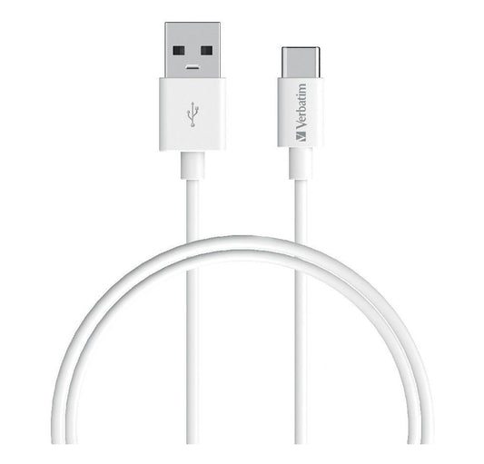 Verbatim Charge  Sync USB-C Cable 1 Meter - White USB C to USB A. Durable Design. Fast Charge  QC...
