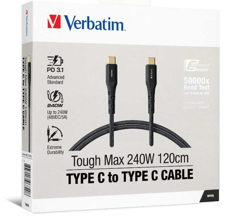 Verbatim Cable 240W USB-C to USB-C 120CM, PD 3.1 and QC 3.0 and 4.0 Premium Cable - Cables
