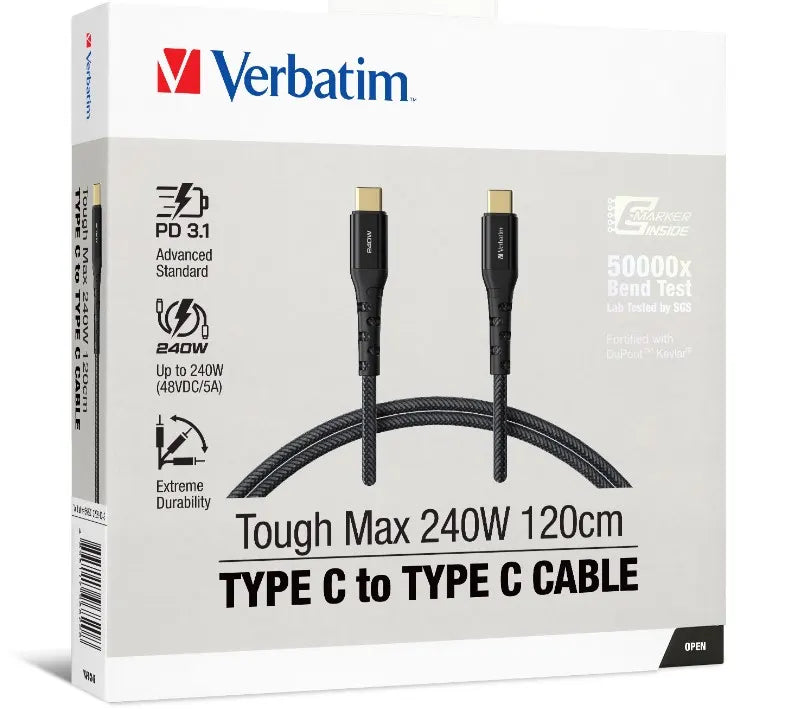 Verbatim Cable 240W USB-C to USB-C 120CM, PD 3.1 and QC 3.0 and 4.0 Premium Cable - Cables