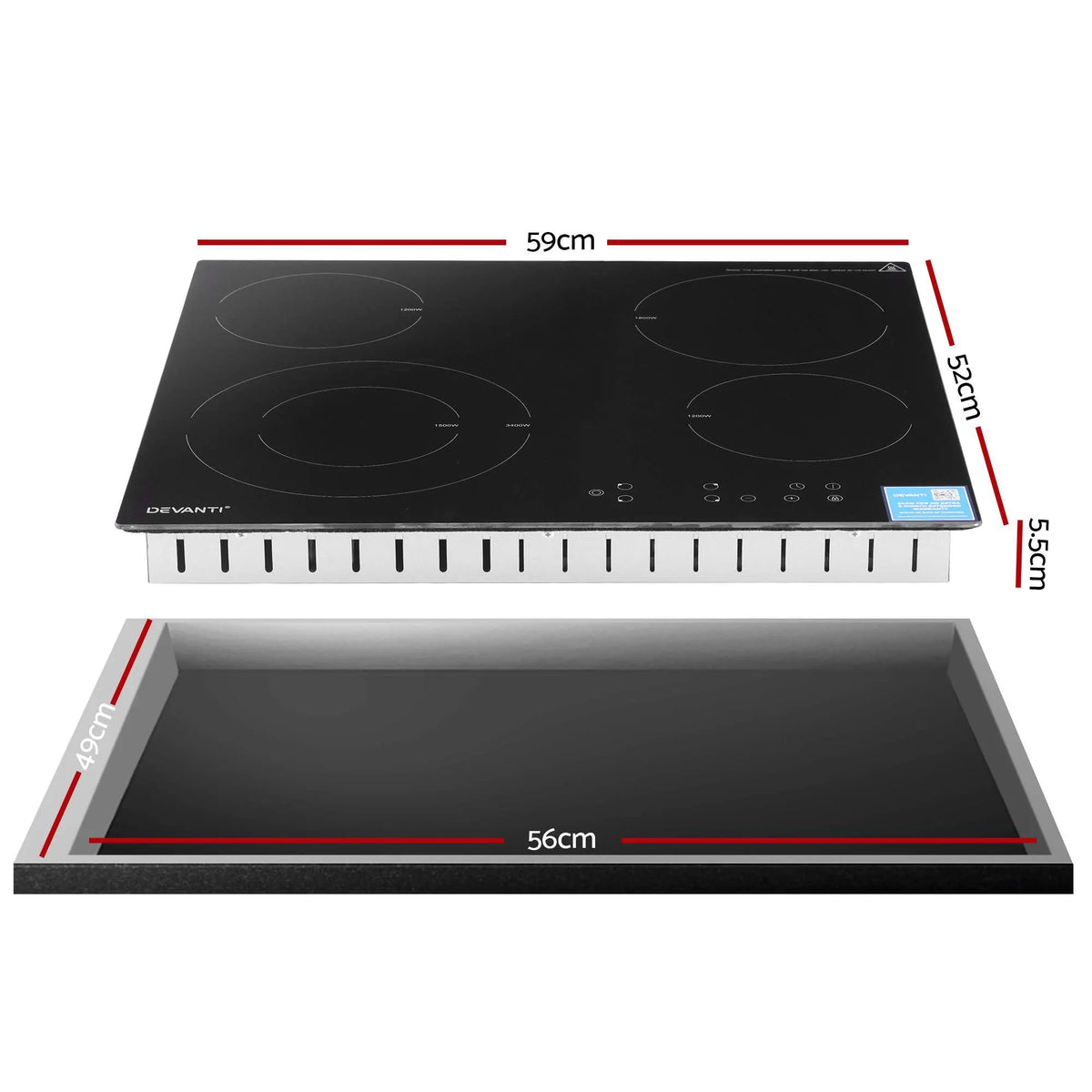 Devanti Ceramic Cooktop 5 Cooking Zone 4 Electric Hobs Touch Control 7600W Black - Image 2