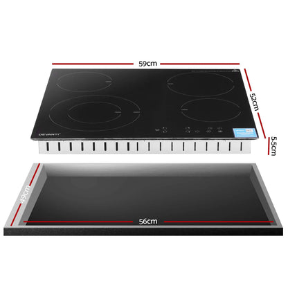 Devanti Ceramic Cooktop 5 Cooking Zone 4 Electric Hobs Touch Control 7600W Black - Image 2