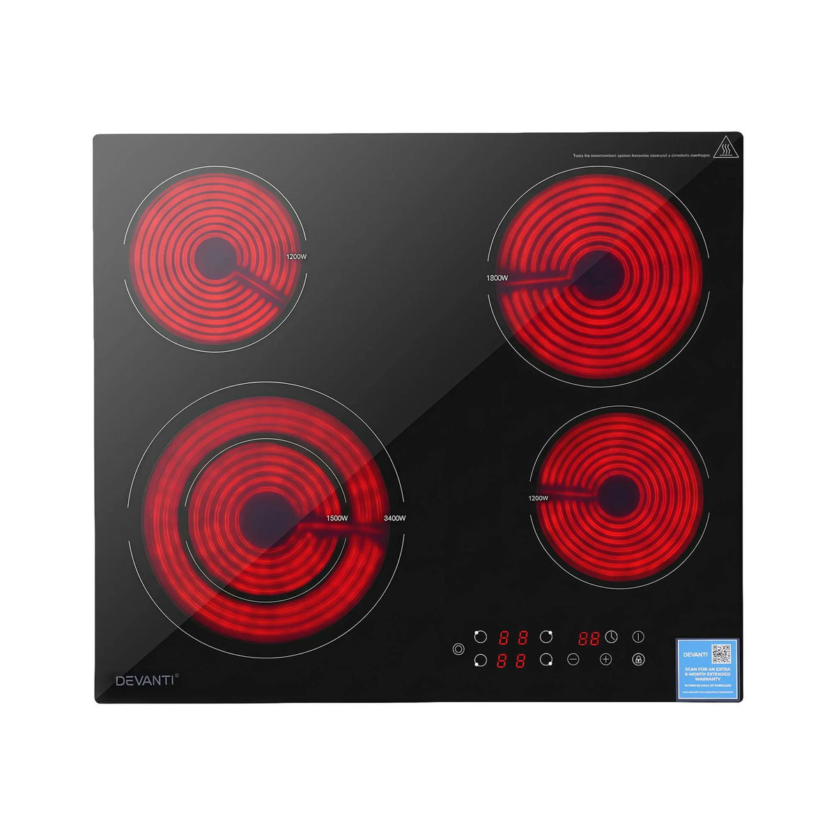 Devanti Ceramic Cooktop 5 Cooking Zone 4 Electric Hobs Touch Control 7600W Black - Image 3