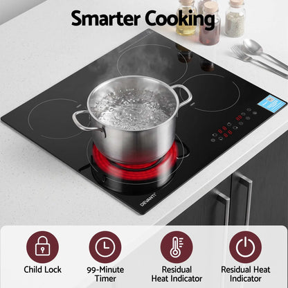 Devanti Ceramic Cooktop 5 Cooking Zone 4 Electric Hobs Touch Control 7600W Black - Image 5