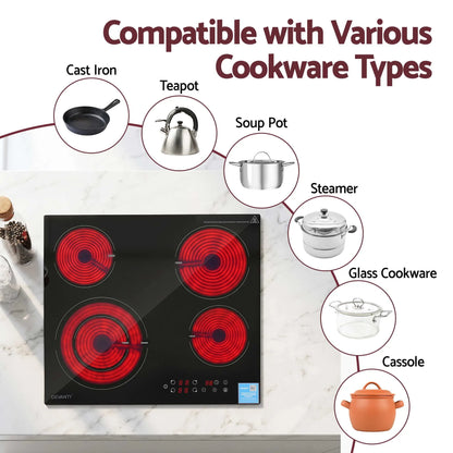 Devanti Ceramic Cooktop 5 Cooking Zone 4 Electric Hobs Touch Control 7600W Black - Image 7