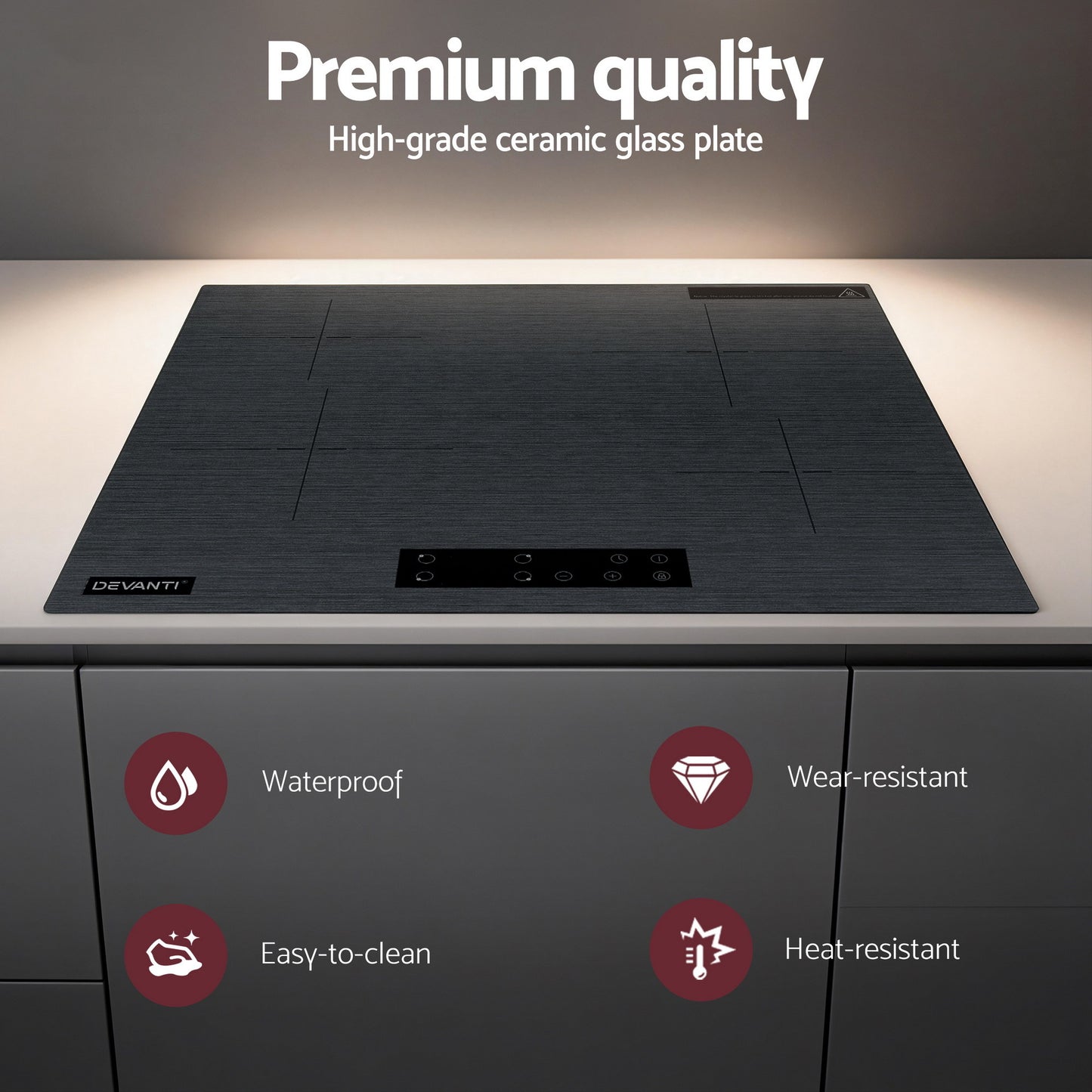 Devanti Electric Ceramic Cooktop 60cm Touch Control Grey - Image 5