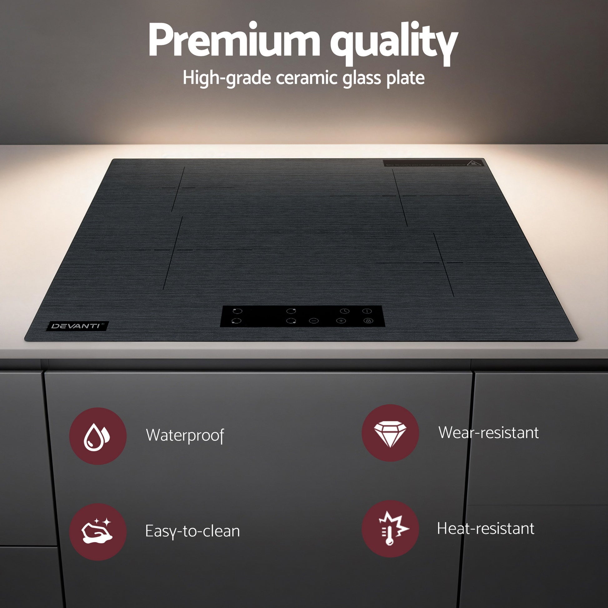 Devanti Electric Ceramic Cooktop 60cm Touch Control Grey - Image 5