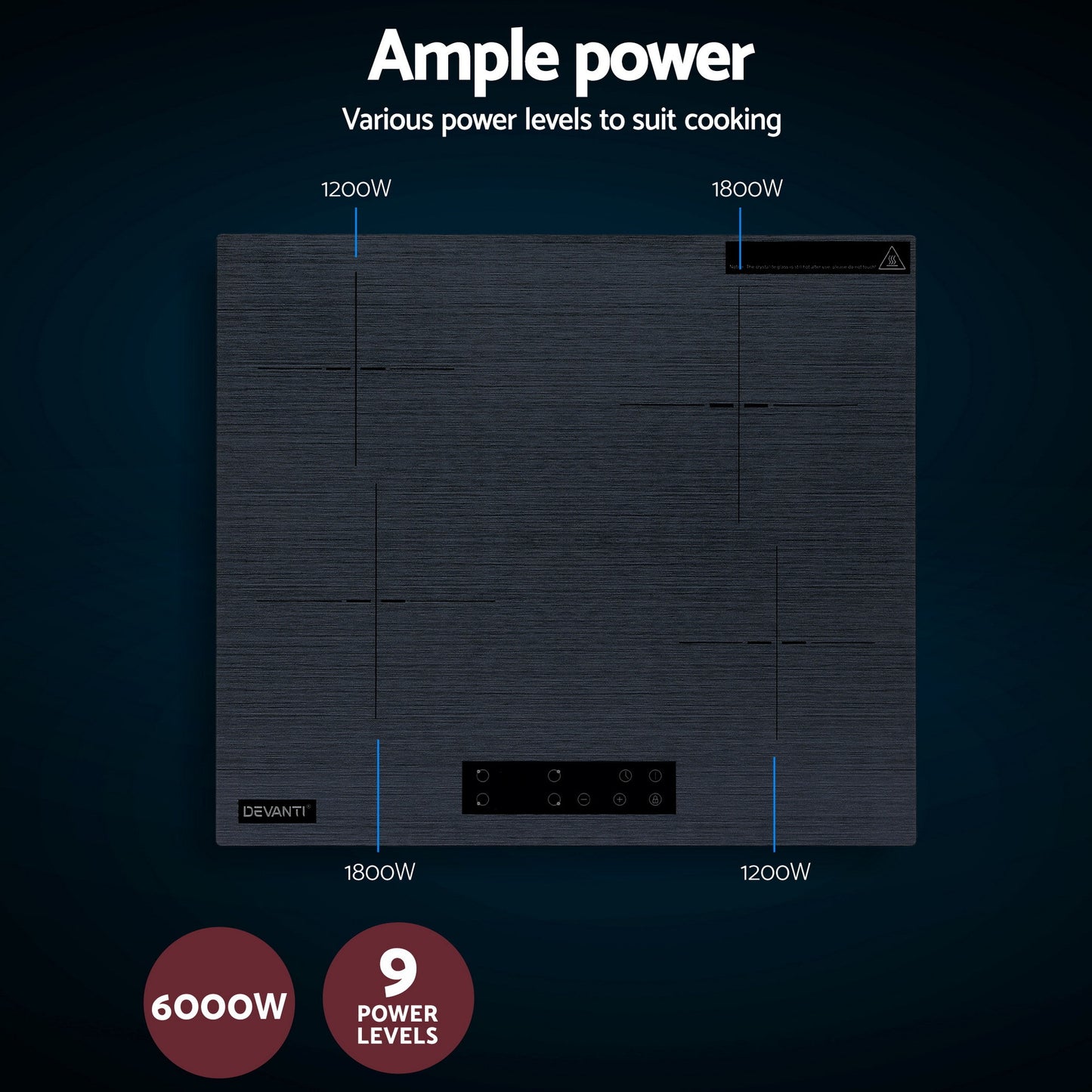 Devanti Electric Ceramic Cooktop 60cm Touch Control Grey - Image 6