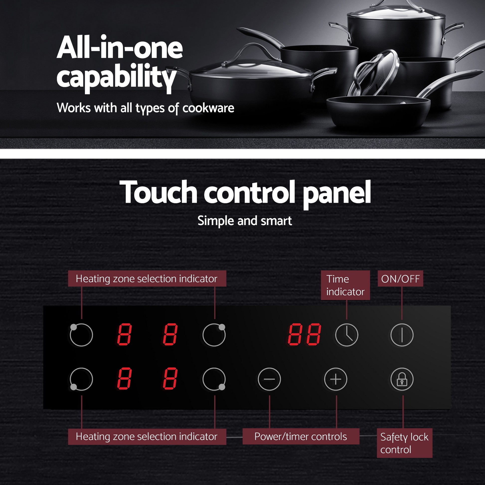 Devanti Electric Ceramic Cooktop 60cm Touch Control Grey - Image 8