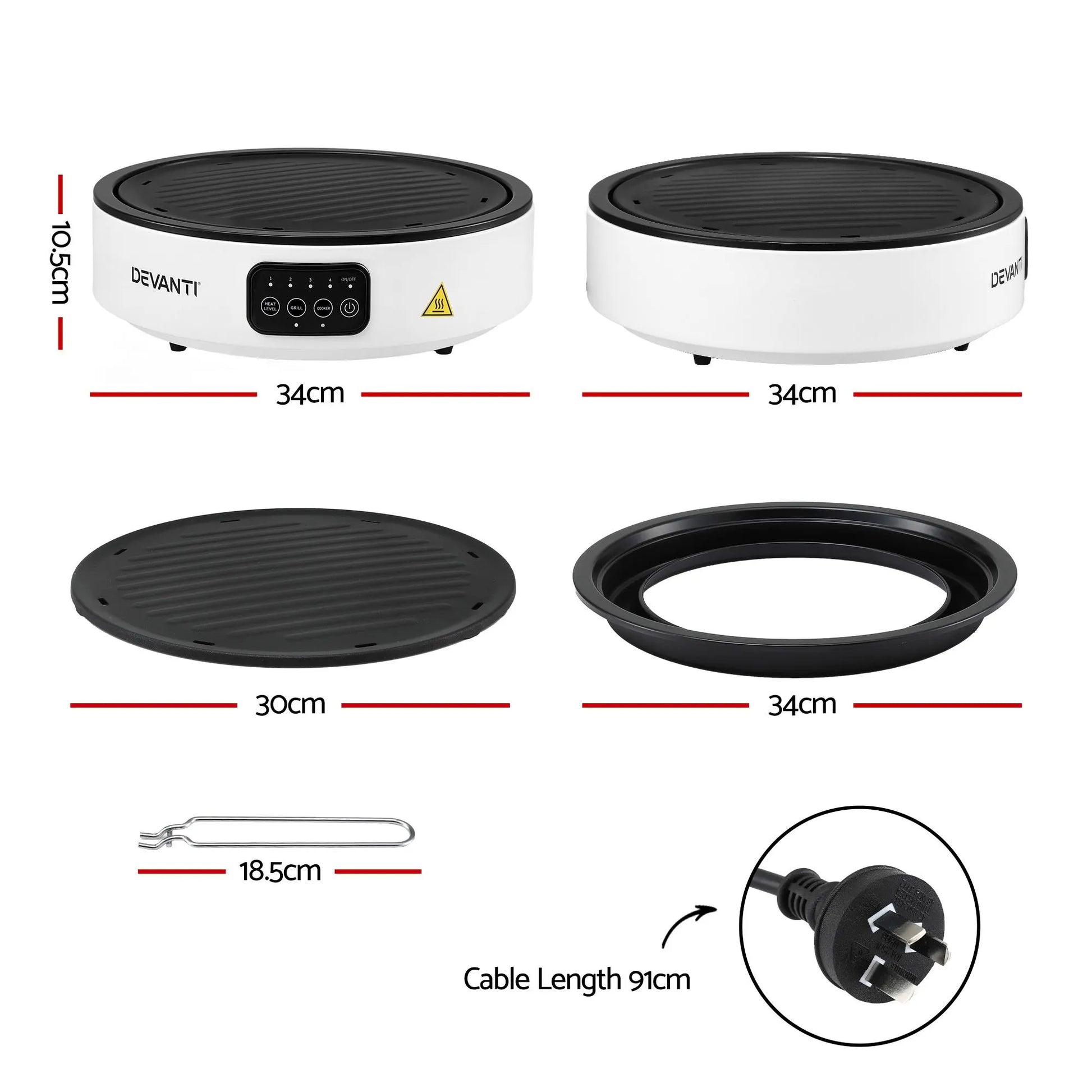 Devanti Ceramic Cooktop Electric Hot Plate Countertop Grill Cooker White - Image 2