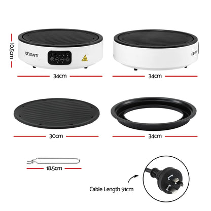 Devanti Ceramic Cooktop Electric Hot Plate Countertop Grill Cooker White - Image 2