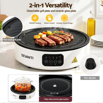 Devanti Ceramic Cooktop Electric Hot Plate Countertop Grill Cooker White - Image 4