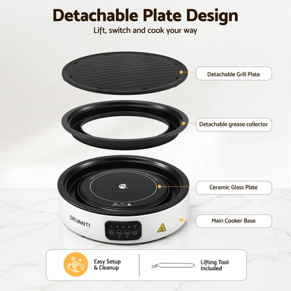 Devanti Ceramic Cooktop Electric Hot Plate Countertop Grill Cooker White - Image 6