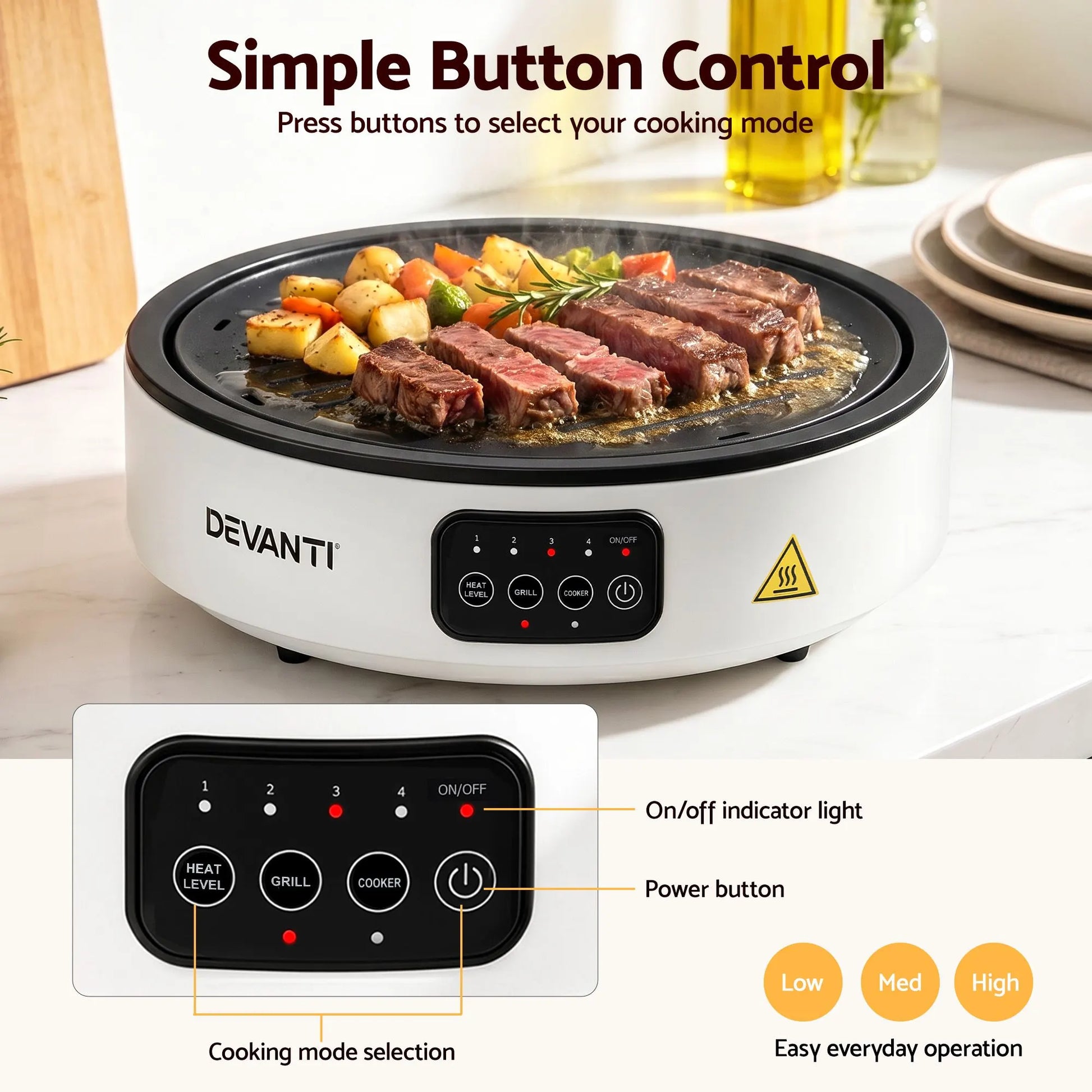 Devanti Ceramic Cooktop Electric Hot Plate Countertop Grill Cooker White - Image 7