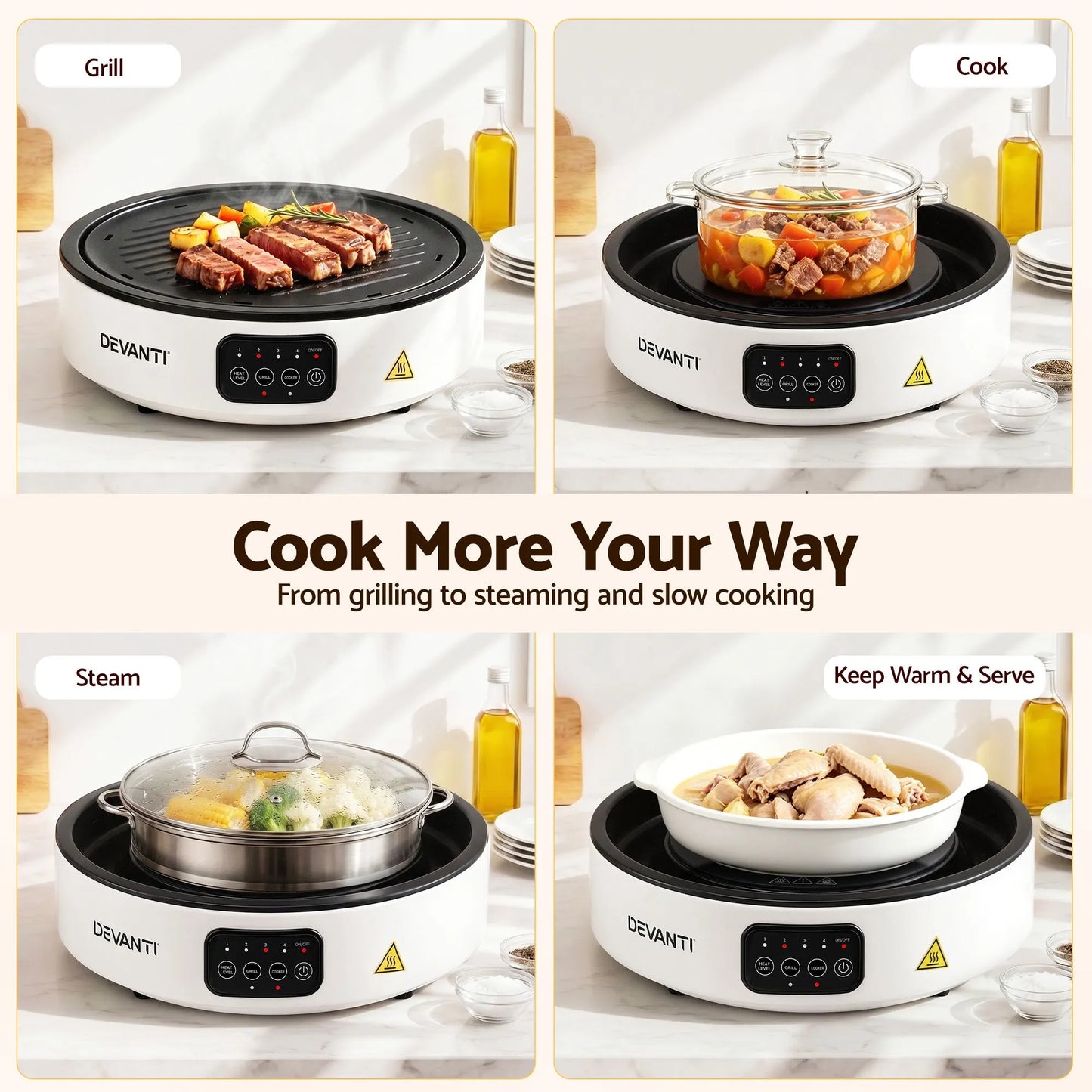 Devanti Ceramic Cooktop Electric Hot Plate Countertop Grill Cooker White - Image 8