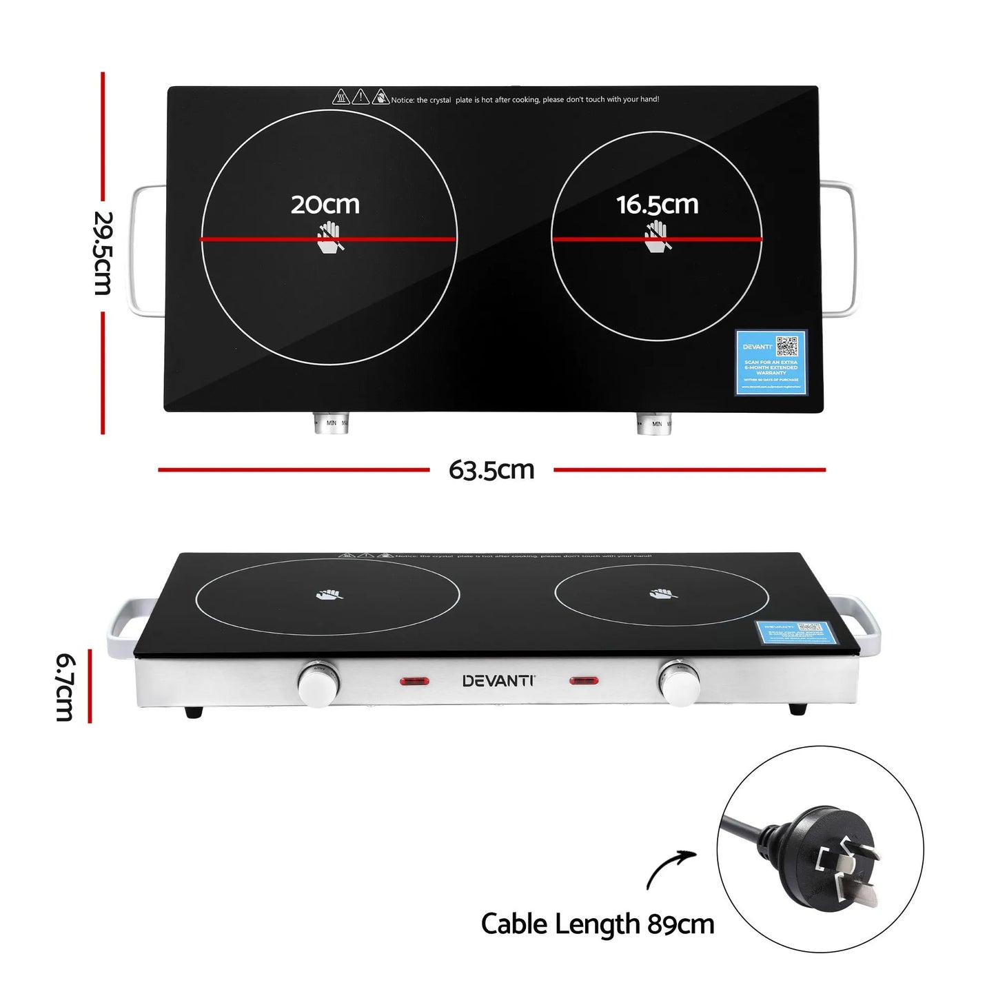 Devanti Portable Ceramic Cooktop Dual Burner Electric Hot Plate 2800W Black - Image 2